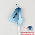 Metallic blue number 4 birthday cake candle with white stake and detailed pole connector - Number 4 / Blue