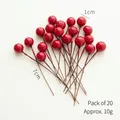 Set of 20 red Christmas berry stems for DIY wreaths with 1cm diameter and 7cm length - 1cm Red Berries (20 Pcs)