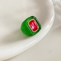 Bague vintage en résine verte avec cristal rouge rectangulaire et strass brillants - Vert & Cristal Rose