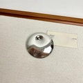 Detailed macro view of silver irregular round brooch with mirror polished metallic surface - 30 Silver Disc Mushroom (Q-39)