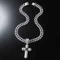Collana con ciondolo a croce d'argento con zirconi e motivo a X nera su catena cubana - Catena Cubana 50cm / Set Gioielli d'Argento