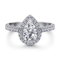Eleganter S925 Sterling Silber Tropfenring mit Halo-Fassung und Zirkonia-Besatz - US 5 / Weißer Zirkonia