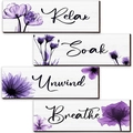 Set di 4 targhe in legno stile rustico con fiori viola e scritte Relax e Soak per muro - Purple Wood Grain Background Floral Style (C Relax) / 25*10*0.5cm
