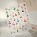 Autocollants ongles 3D Noël TL-409 avec sapins colorés et étoiles en relief - Style Relief 3D Sapin de Noël (TL-409) / Avec Perles Dorées 2mm