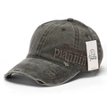 Detail of vintage washed cotton baseball cap with side embroidery and distressed edges - Charcoal Black