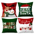 Set van 4 kerstkussenhoezen met kerstman en rendier prints op linnen textuur - Rendier Kerst Sneeuwpop Serie (Set van 4)