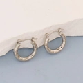Modern irregular geometric hoop earrings in silver finish with faceted 3D metal texture - Silver Style K7-54