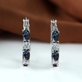 Silver ear hoops with mystical oval colorful gemstones and white zircon accents - Iridescent