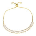 Detail of adjustable gold bolo bracelet featuring a row of rectangular zircon stones - White