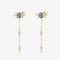 Elegant gold S925 silver long drop earrings with pear-shaped blue gemstone and leaf dangles - 925 Silver / Earrings-671