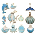 Cute ocean animal enamel charms including dolphin and octopus for DIY jewelry making - Lake Blue Ocean Series 12pcs Set
