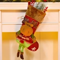 Linen and velvet Christmas stocking with reindeer plush detail and faux fur trim, 30x60cm - Reindeer Style (094-C)