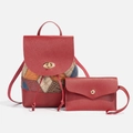 Sac à dos seau à cordon rouge et petit porte-monnaie avec motif losanges bicolores - Rouge