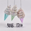 Detailed view of colorful 12cm ice cream cone Christmas tree ornaments with glitter - Set 21 (Ice Cream Scoop Ornaments 12cm - 3pcs)