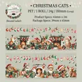 Cinta adhesiva PET gato de Navidad con patrones de gatitos y calcetines para scrapbooking - Gato Festivo