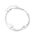Double-layer silver chain bracelet featuring a tennis zircon link and two star pendants - Double Layer Four-pointed Star Bracelet