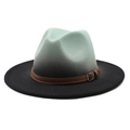 Green and black gradient wool fedora hat with wide brim and decorative leather buckle belt - Mint Green + Black