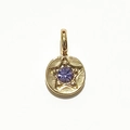 Golden round birthstone pendant with purple gem and engraved star detail for DIY necklace - Gold - June