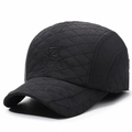 Men's black quilted baseball cap with warm ear protection and embroidered logo - Adjustable / Black