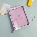 Purple clear mesh A5/A6 6-ring binder with strawberry print and zipper closure - A5 / Hibiscus Purple (Strawberry Pattern)