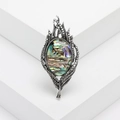 Vintage silver feather brooch with oval abalone shell and black rhinestones for women - Silver