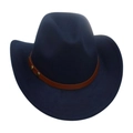 Classic dark blue western cowboy hat with brown leather band and metallic studs - One Size / Navy Blue