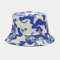 Close-up of camo bucket hat featuring detailed parallel stitching on the brim - One Size / Blue Grey Yellow Camo (8#)