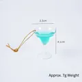 Mini cocktail martini glass charm with blue liquid filling and gold hanging cord - Golden Lanyard / Cyan