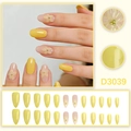 Press-on nails featuring bright yellow 3D floral designs on almond-shaped tips - D3039 Style With Glue