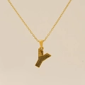 Collier en acier titane doré avec pendentif lettre Y et texture d'écorce raffinée - Lettre Y