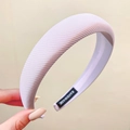 White thickened ribbed sponge headband with handmade label for women's hair styling - Light Purple
