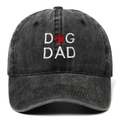 Gorra de béisbol vaquera desgastada con bordado Dog Dad y diseño de huella roja - Negro