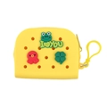 Yellow silicone coin purse with frog charms and hole design for earphones and cards - Yellow