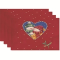 Set of 4 red Christmas placemats with snowmen and white polka dots for dining decor - Style 33