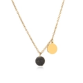Detail of gold circular pendant with black lava stone on fine minimalist chain - Gold Lava Stone