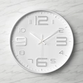 Minimalist white wall clock with 3D embossed silver numbers on marble background - Type A Large Numbers White Face Silver Case