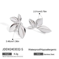 Detail view of silver leaf earrings in stainless steel with size and weight metrics - Silver (JDEW2403032-S)