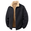 Giacca in pile spesso da uomo con collo alto e calda fodera in sherpa nero - M / Nero