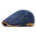 Retro gewassen blauwe denim pet met contrasterende bruine canvas bies en gesp - Verstelbaar / Donkerblauw