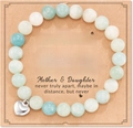 Natural stone beaded friendship bracelet with silver heart pendant on a gift card - Amazonite + Dear Mom Card