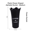 Detail of a 34cm black acrylic flower bucket with wavy rim and garden text print - Flower Shaped Letter Bucket (Medium)