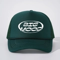 Dark green trucker hat with white BIG MOOD embroidery and braided rope detailing - Adjustable / Dark Green