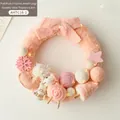 30cm Pink plush Christmas reindeer wreath with warm LED lights and felt decorations - Pink Sheep Star Style / 30cm
