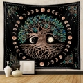 Bohemian Tree of Life wall tapestry featuring moon phases on a dark background - GT1201-2 (Black Tree of Life)