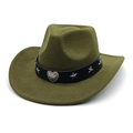 Detail of olive green felt cowboy hat with black leather strap and silver star studs - Army Green