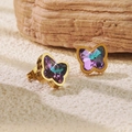 18K gold butterfly stud earrings with purple and cyan gradient zircon stones on rock - Colorful Purple Butterfly Stud Earrings (BD510-seven-colors)