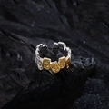 Bague rétro bicolore en argent 925 avec maillons gravés sur fond de pierre sombre - Or (JZ0024)