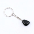 Keychain with natural black irregular agate stone and silver metal chain accessory - Obsidian