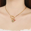 Gold celestial Y-shaped necklace with star moon sun charms and red enamel accents - Star Moon Sun Combo Style (KN293248-SXSJ)