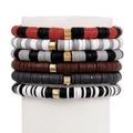 Bohemian 6-piece multi-color heishi clay bead bracelet set with gold accents - Dark Gray Theme (ZXS0242-1) / 6pcs Set